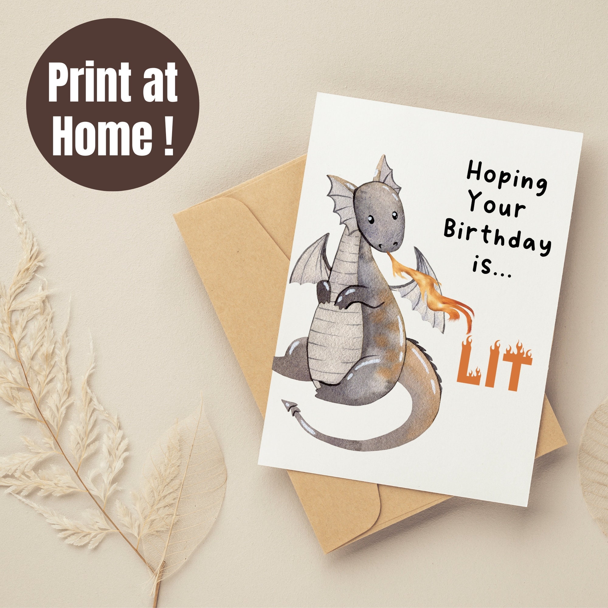 Printable Dragon Digital Birthday Card, Digital Printable Birthday Card ...