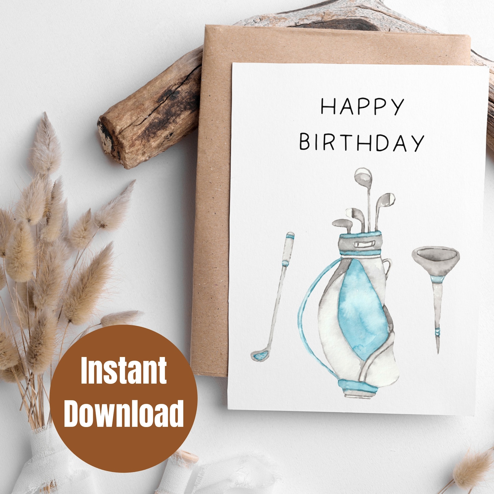 Printable Golf Happy Birthday Digital Card, 5x7 Digital Birthday Card ...
