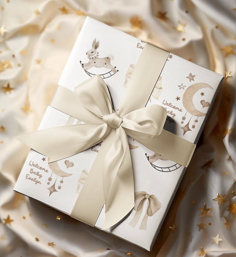 Personalized Boho Baby Shower Wrapping Paper, Custom Wrapping Paper for