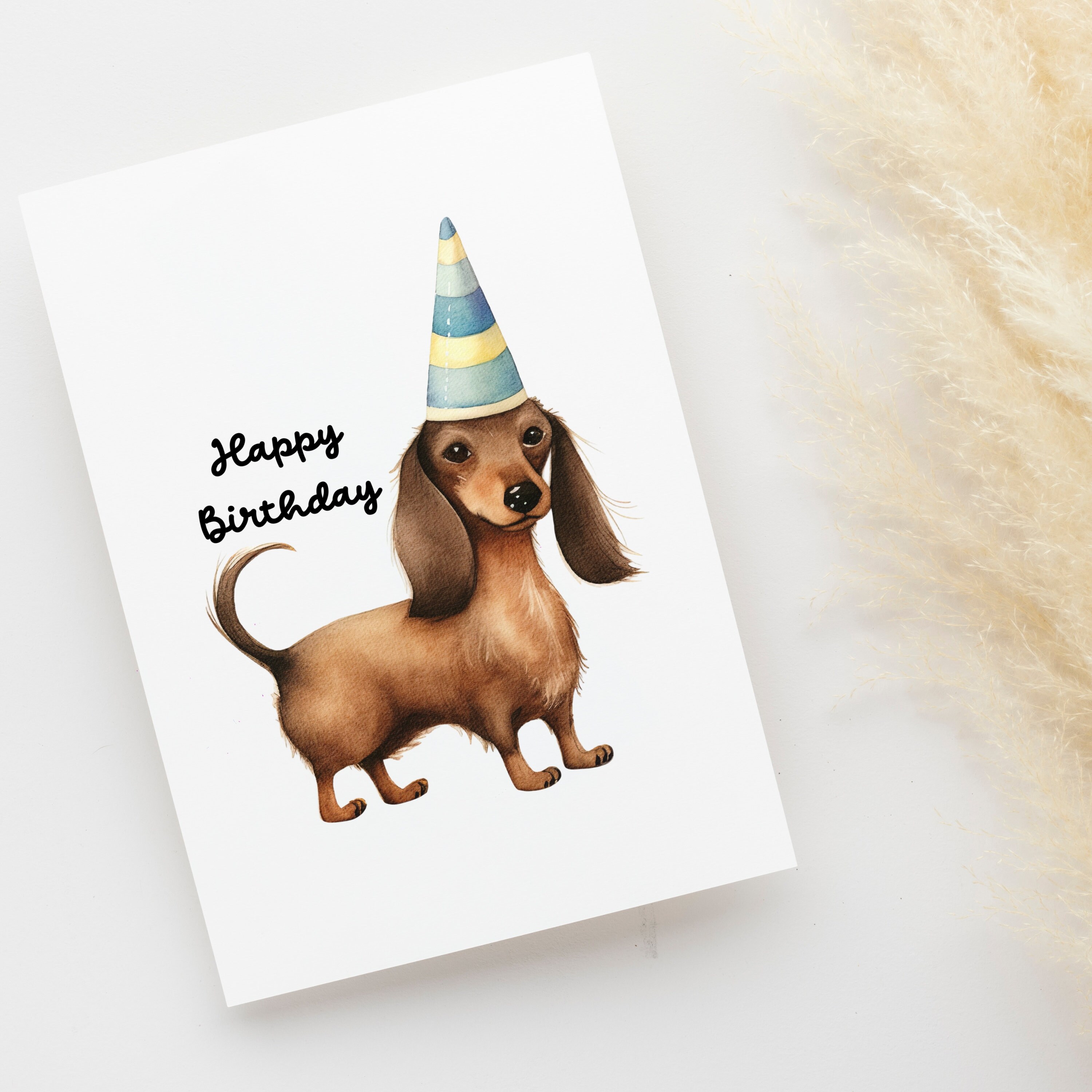 Printable Cute Dachshund Happy Birthday Digital Card, Digital Dachshund ...