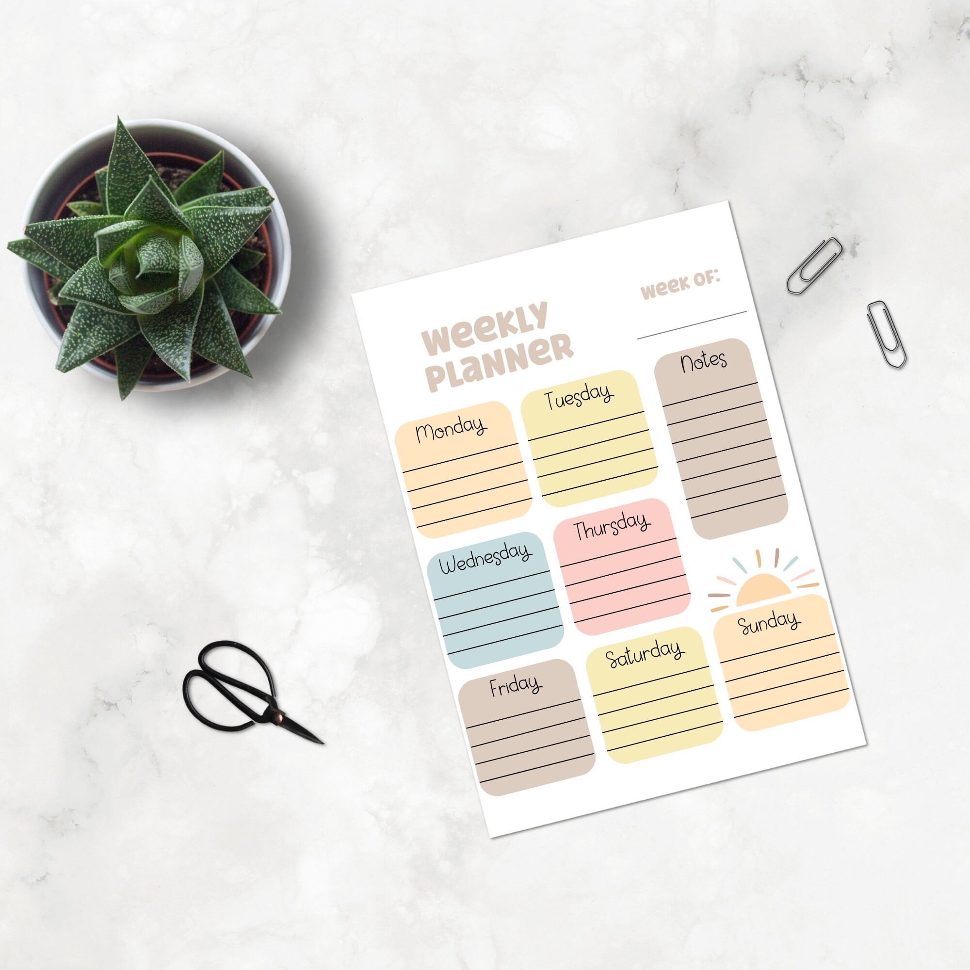 Boho Weekly Planner Printable, Instant Download, Pastel Color Digital
