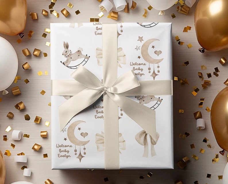 Personalized Boho Baby Shower Wrapping Paper, Custom Wrapping Paper for