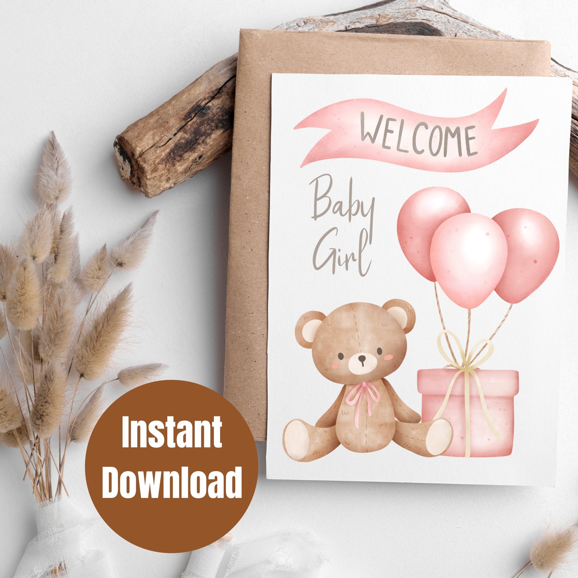 Printable Baby Shower Card, Digital Baby Shower Card, Digital Teddy ...