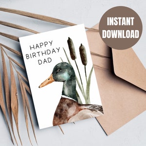 Druckbare Aquarell Ente Digitale Geburtstagskarte für Papa, druckbare Ente Happy Birthday Dad Karte, 5 x 7 druckbare Geburtstagskarte für Papa, Papa
