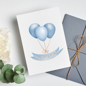 Afdrukbare baby shower kaart, digitale baby shower kaart, gefeliciteerd 5x7 digitale wenskaart, blauwe afdrukbare kaart voor babyjongen, gefeliciteerd