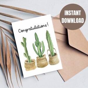 Tarjeta de felicitación digital boho cactus imprimible, tarjeta de felicitación imprimible digital, tarjeta digital 5x7, tarjeta de cactus imprimible