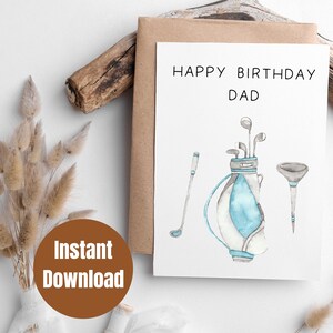 Afdrukbare Golf Happy Birthday papa digitale kaart, 5x7 digitale verjaardagskaart voor papa, afdrukbare verjaardagskaart, afdrukbare verjaardagskaart voor papa