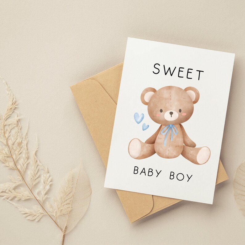 Printable Baby Shower Card, Digital Baby Shower Card, Sweet Baby Boy 5x7 Digital Greeting Card