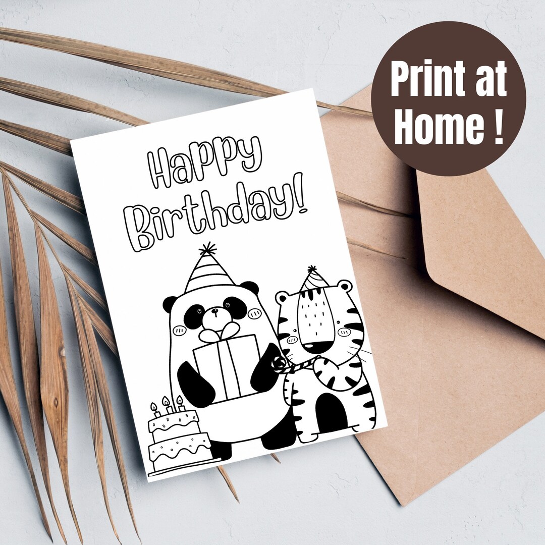 Printable Kids Coloring Card, Printable Kids Birthday Card, Digital ...