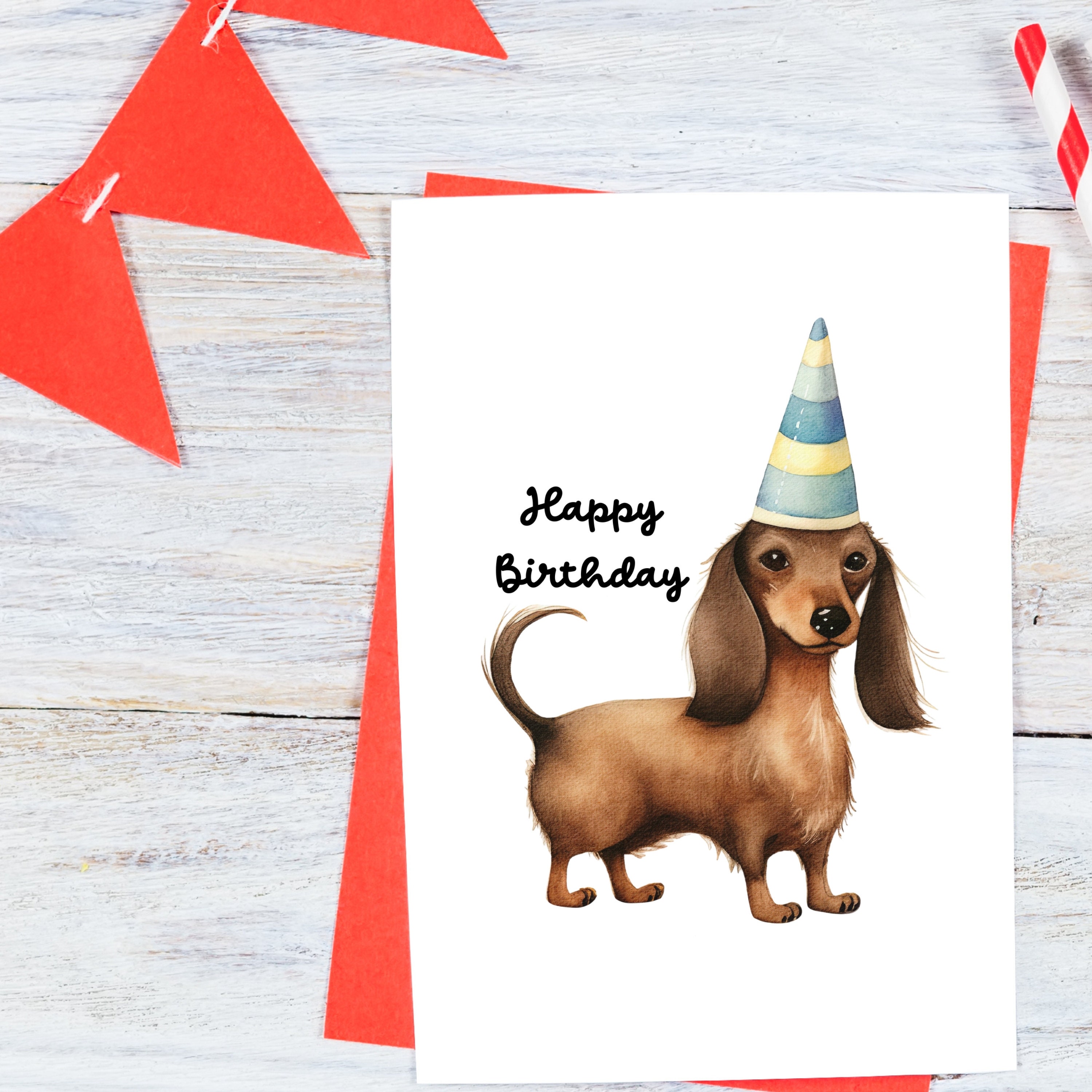 Printable Cute Dachshund Happy Birthday Digital Card, Digital Dachshund ...