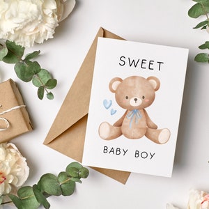 Printable Baby Shower Card, Digital Baby Shower Card, Sweet Baby Boy 5x7 Digital Greeting Card, blue Printable Card for baby boy, congrats