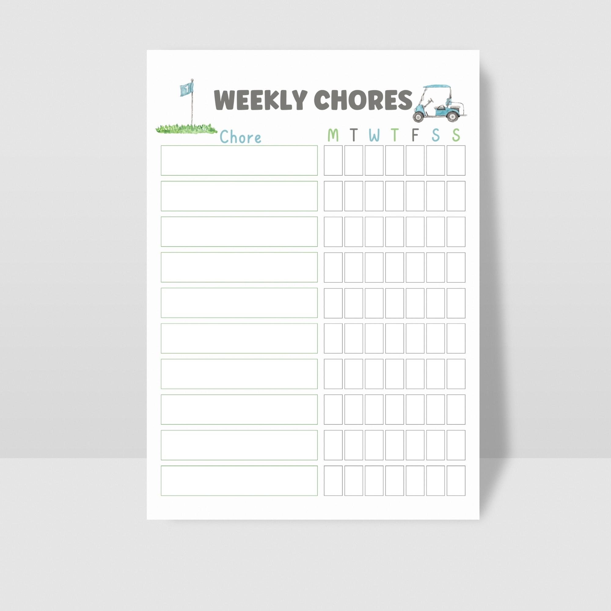 Golf Themed Printable Kids Weekly Chore Chart, Kids Printable Chore ...