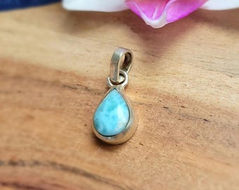 Sterling Silber Larimar Teardrop Anhänger Halskette Echter Dominikanischer Blauer Edelstein