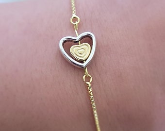 Gold and Silver Heart Adjustable Bracelet | Dainty | Elegant | Perfect Gift For Her | Bridesmaid | Bride | S925 Gold Plated | Anniversary