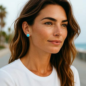 Sterling Silver Larimar Stud Earrings Genuine Dominican Blue Gemstone Minimalist Ocean Jewelry