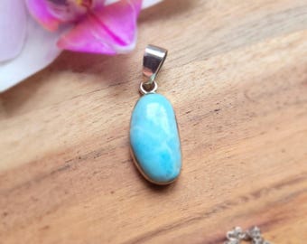 Sterlingzilveren larimar-hangerketting echte Dominicaanse blauwe edelsteen oceaansieraden
