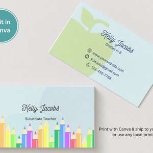 Modello per biglietto da visita per insegnante supplente per Canva