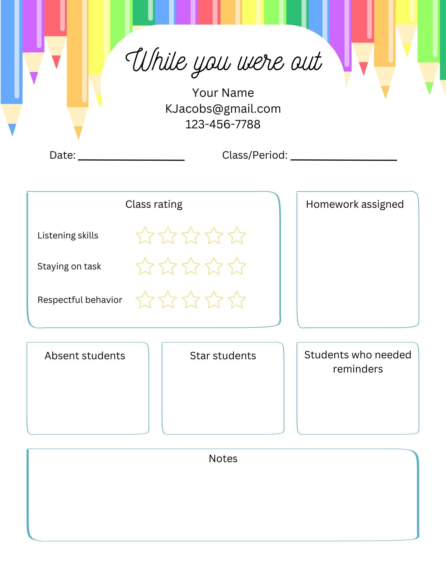 Substitute Teacher Notes Template edit in Canva Etsy Substitute Teacher Notes Template edit in Canva Etsy