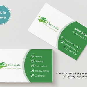 Lawn care business card template for Canva