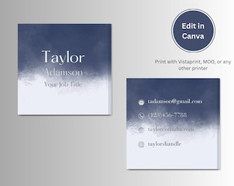 Navy Watercolor Square Business Card Template