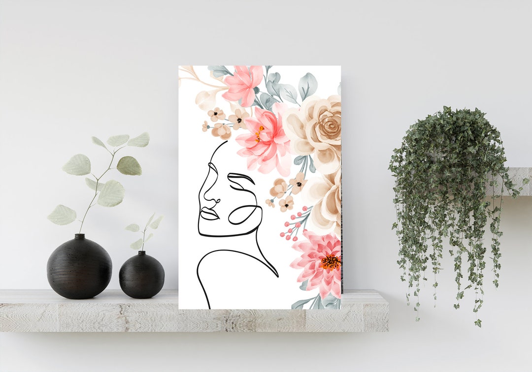 Flower Head Women Wall Art, Flower Head Canvas Print, Digital Flower