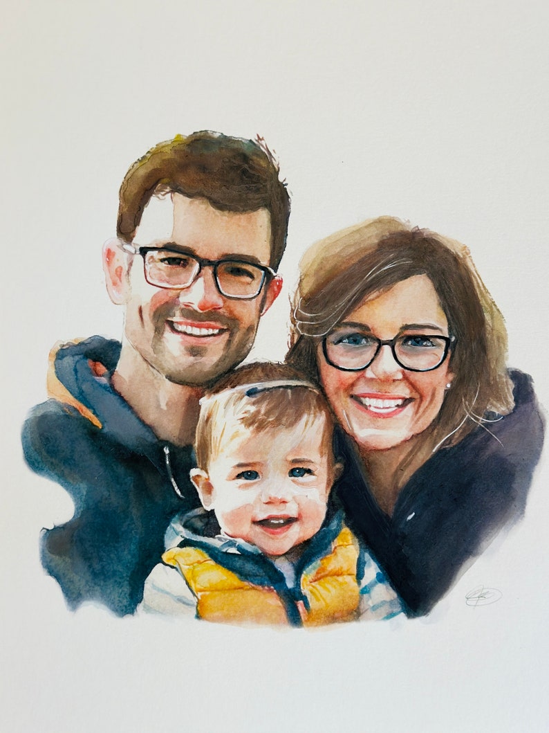 Family Photo to Watercolor custom portrait. Professional watercolor family portrait.