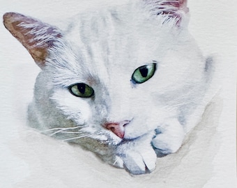 Hand-Painted Pet Cat Portrait From Photos, Custom Watercolor Art, Made to Order Cat Painting, Family Pet Illustration, Combine Photos