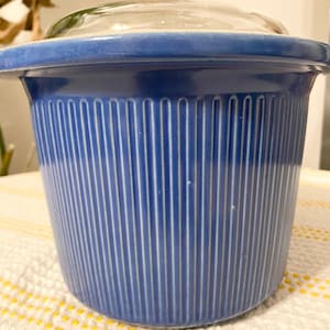 Vintage Rival Crock-Pot D-256-762 Blåribbad Keramikgryta med Glaslock
