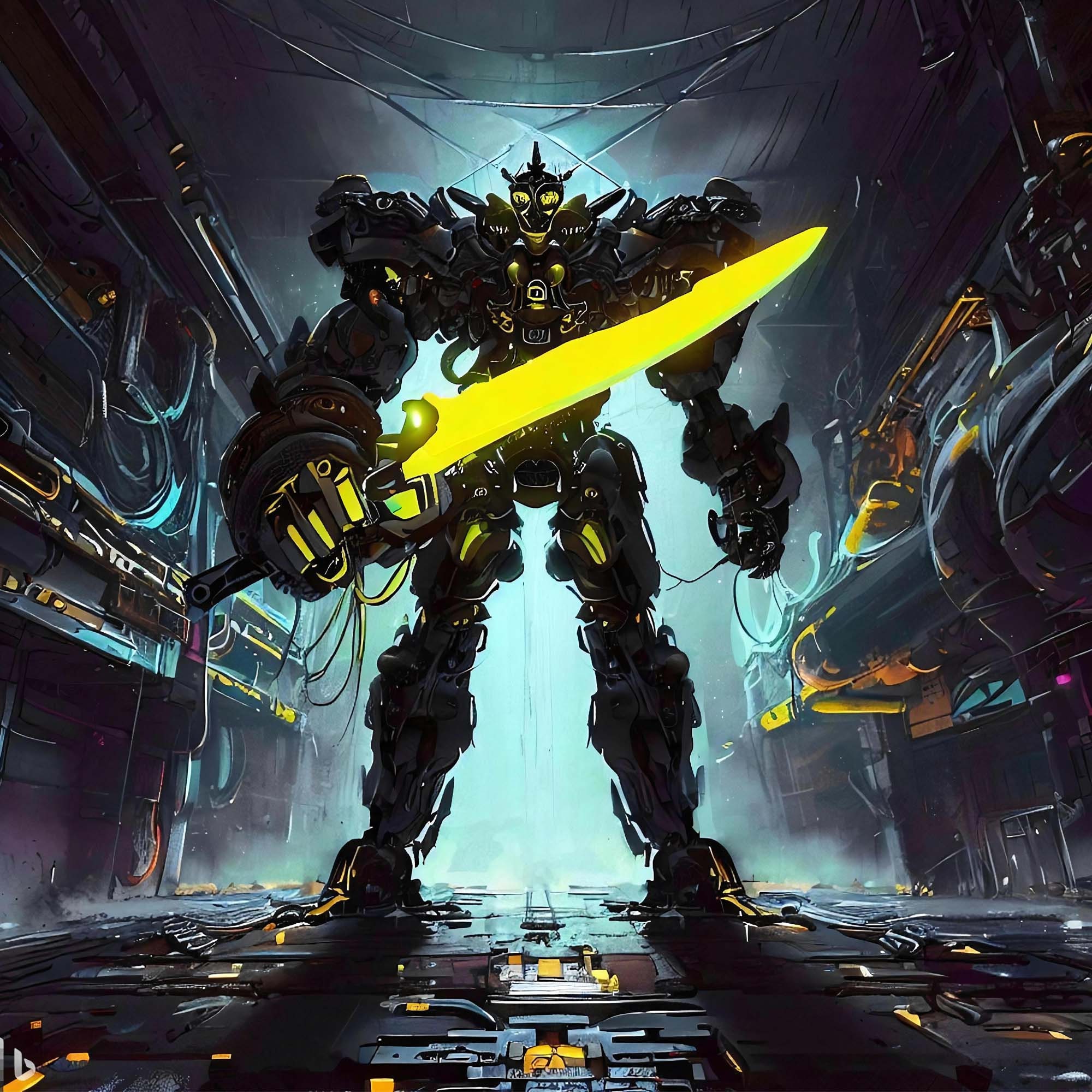 Cyberpunk Mech Warrior Neon Sword | AI Generated Sci-fi Art