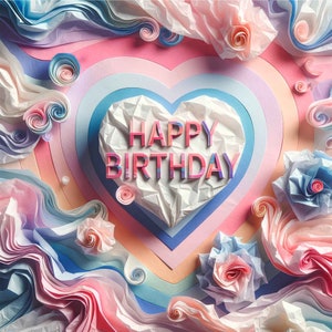 Carte d'anniversaire numérique | Coeur en papier 3D Joyeux anniversaire | Conception de quilling | Téléchargement instantané et imprimable