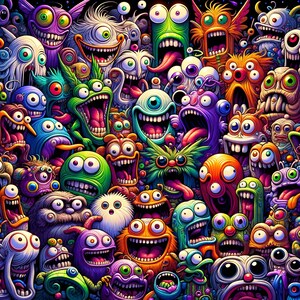 Colorful Monster Art Print - Whimsical Wall Art - Vivid Cartoon Creatures - Nursery Decoration - Fantasy Poster - Funny Monsters