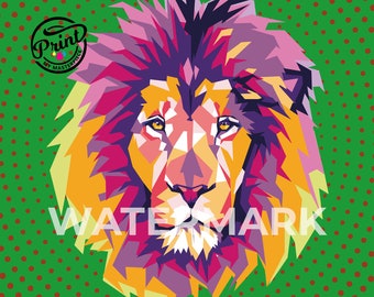 Löwenkopf Digitaler Download | Pop Art Löwe | Bunte Löwe Leinwand | Download Löwe Poster | Löwe Portrait |  Tier Wandkunst | Tiermotiv