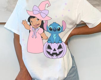 Camiseta de Halloween da Lilo e Stitch: Camiseta gráfica grande de algodão