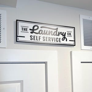 Farmhouse Laundry Room Sign: Black and White Hanging Decor (18x6 inches)
