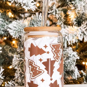Christmas Cookie Glass Cup With Lid and Straw: Holiday Coffee Mug