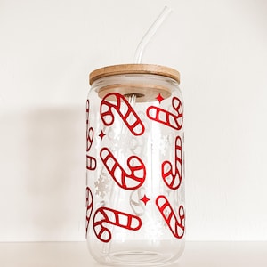 Christmas Glass Iced Coffee Cup, Holiday Coffee Cup, Christmas Drinks, Gift For Christmas, Holiday Coffee Cups, Holiday Kitchen Decor.