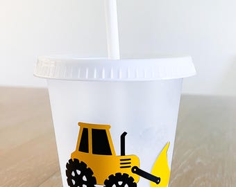 Vaso de construcción personalizado: vaso de plástico reutilizable de 16 oz con tapa y pajita