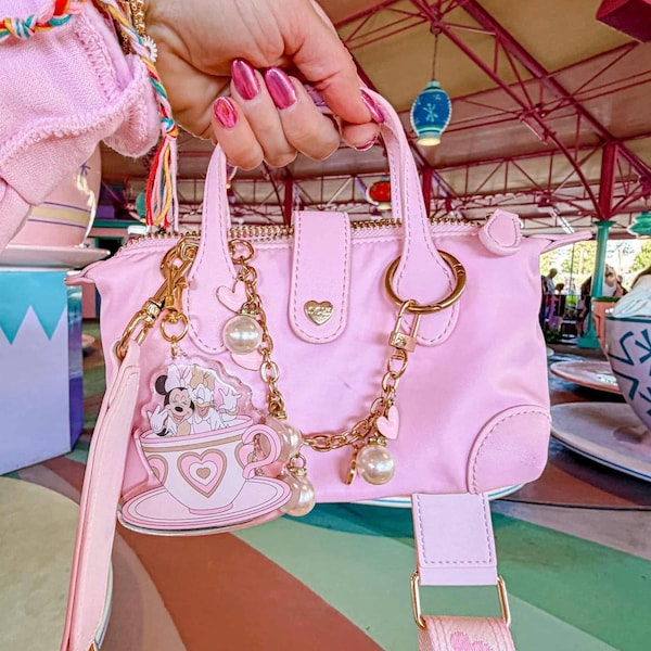 Minnie and Daisy Besties Teacup Acrylic Keychain: Disney Bag Charm