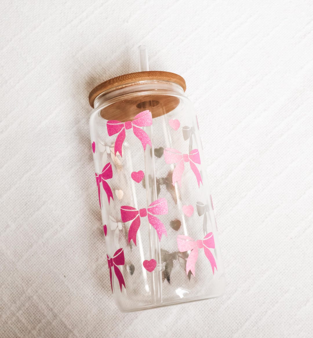 Pink Sparkly Bows Iced Coffee Glass Cup, Bridesmaid Gift, Coffee Cup ...