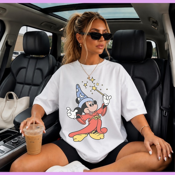 Mickey Mouse Retro Sorcerer T-shirt or Sweatshirt: White Oversized Graphic Custom Tee