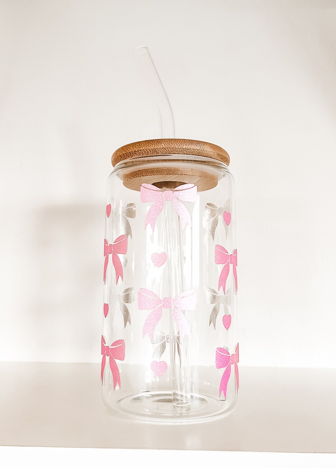 Pink Coquette Bows Glass Cup: Bamboo Lid & Straw - Etsy