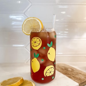 Lemon Glass Cup with Lid & Straw: Summer Drink Tumbler
