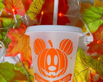 Vaso de plástico de Mickey Mouse con tapa y pajita para Halloween