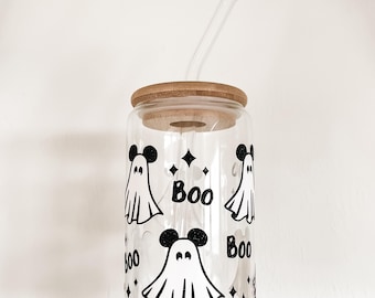 Mickey Mouse Ghost Glass Cup, Halloween Iced Coffee (20 oz)