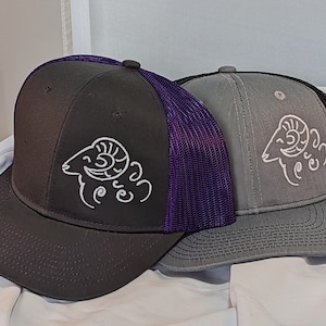 Embroidered Original Ram head Design on Trucker style hat.