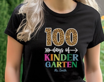 100 Days of School T-Shirt | Personalized Rainbow Cheetah Print
