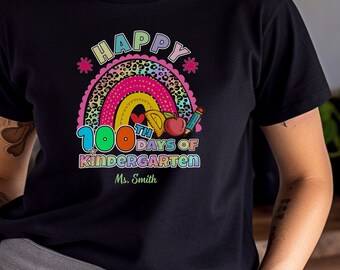 Personalized 100 Days of School T-Shirt | Rainbow Leopard Teacher Tee
