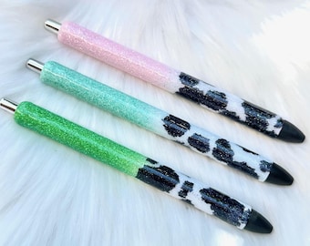 Cow Print InkJoy Gel Glitter Pen Animal Print Pen Farmhouse Chic Cow Design Refillable Handmade Pen for Gifts & Journaling