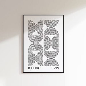 Bauhaus Poster, Geometric Retro Wall Art, Black and White Bauhaus Exhibition Print, Modern Mid Century Printable Art, Digital Download