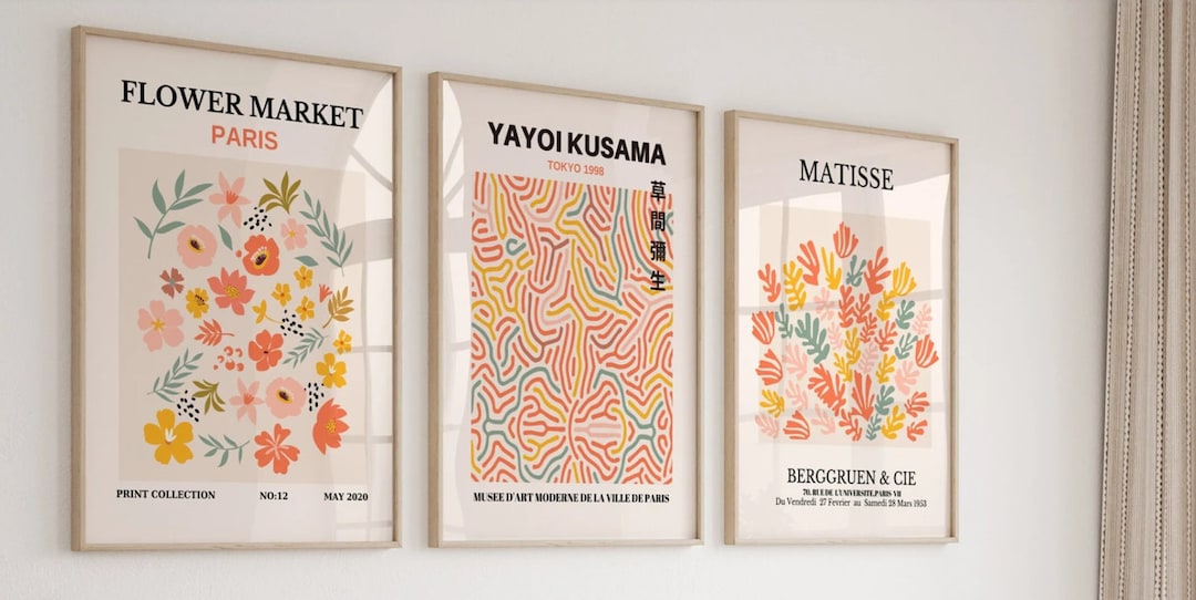 Set of 3 Wall Art Prints: Matisse, Flower Market Poster, Yayoi Kusama ...